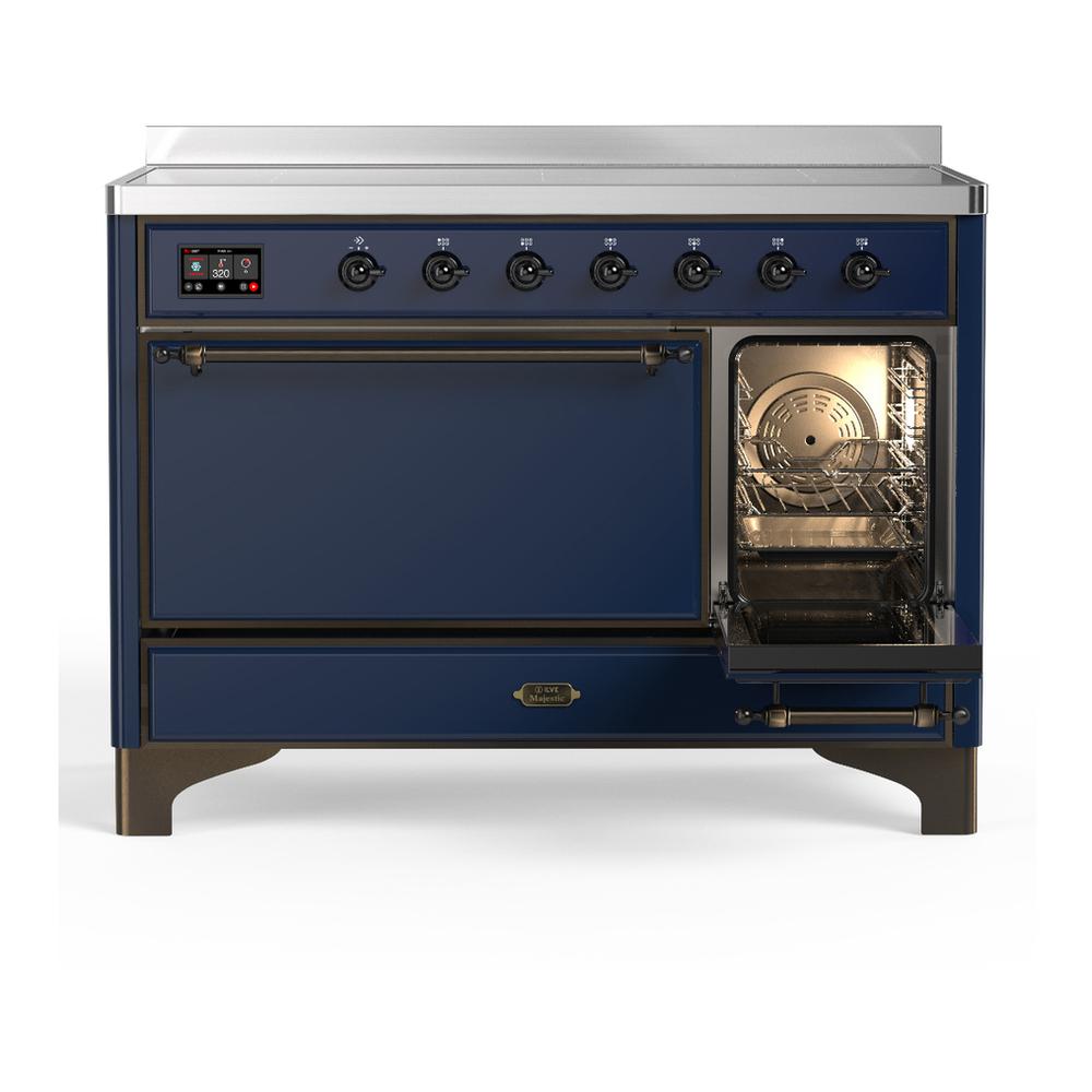 ILVE UMIB48QNR3MBB Majestic III 48 inch Induction Range with 6 Elements, 5.02 cu. ft. Total Oven Capacity (Solid Door, Midnight Blue, Burnished)
