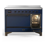 ILVE UMIB48QNR3MBB Majestic III 48 inch Induction Range with 6 Elements, 5.02 cu. ft. Total Oven Capacity (Solid Door, Midnight Blue, Burnished)