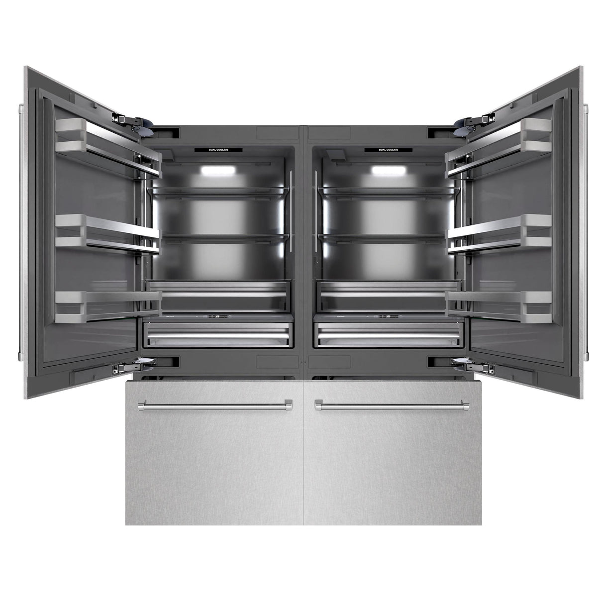 ZLINE 72 in. 39.6 cu. ft. French Door Built-In Bottom Freezer Refrigerator with Water Dispensers and Ice Makers in DuraSnow' Stainless Steel with Graphite Gray Interior (GRBIT-SN-72)