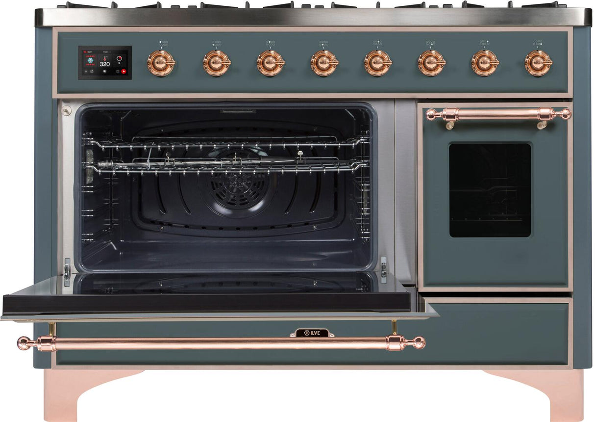Majestic II 48 Inch Dual Fuel Liquid Propane Freestanding Range in Blue Grey with Copper Trim