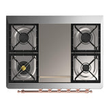 ILVE UM36FQNR3EGP Majestic III 36 inch Dual Fuel Range with 6 Black Brass Burners and Griddle, Dual Function Burner up to 25,000 BTU (Solid Door, Emerald Green, Copper, Natural Gas)