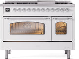 Nostalgie II 48 Inch Dual Fuel Liquid Propane Freestanding Range in White with Chrome Trim