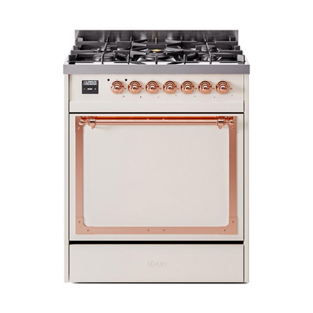 ILVE UN30QNMPAWP Nostalgie II Noblesse 30 inch Dual Fuel Range (Natural Gas, Solid Door, Antique White, Copper)