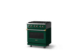 30"W. Dual Fuel Range (Finish: Ivy, Trim: Brushed Brass, Fuel: Propane)