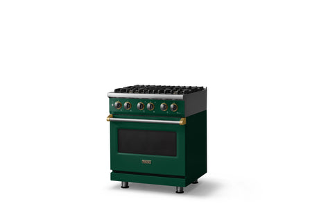 30"W. Dual Fuel Range (Finish: Ivy, Trim: Brushed Brass, Fuel: Natural Gas)