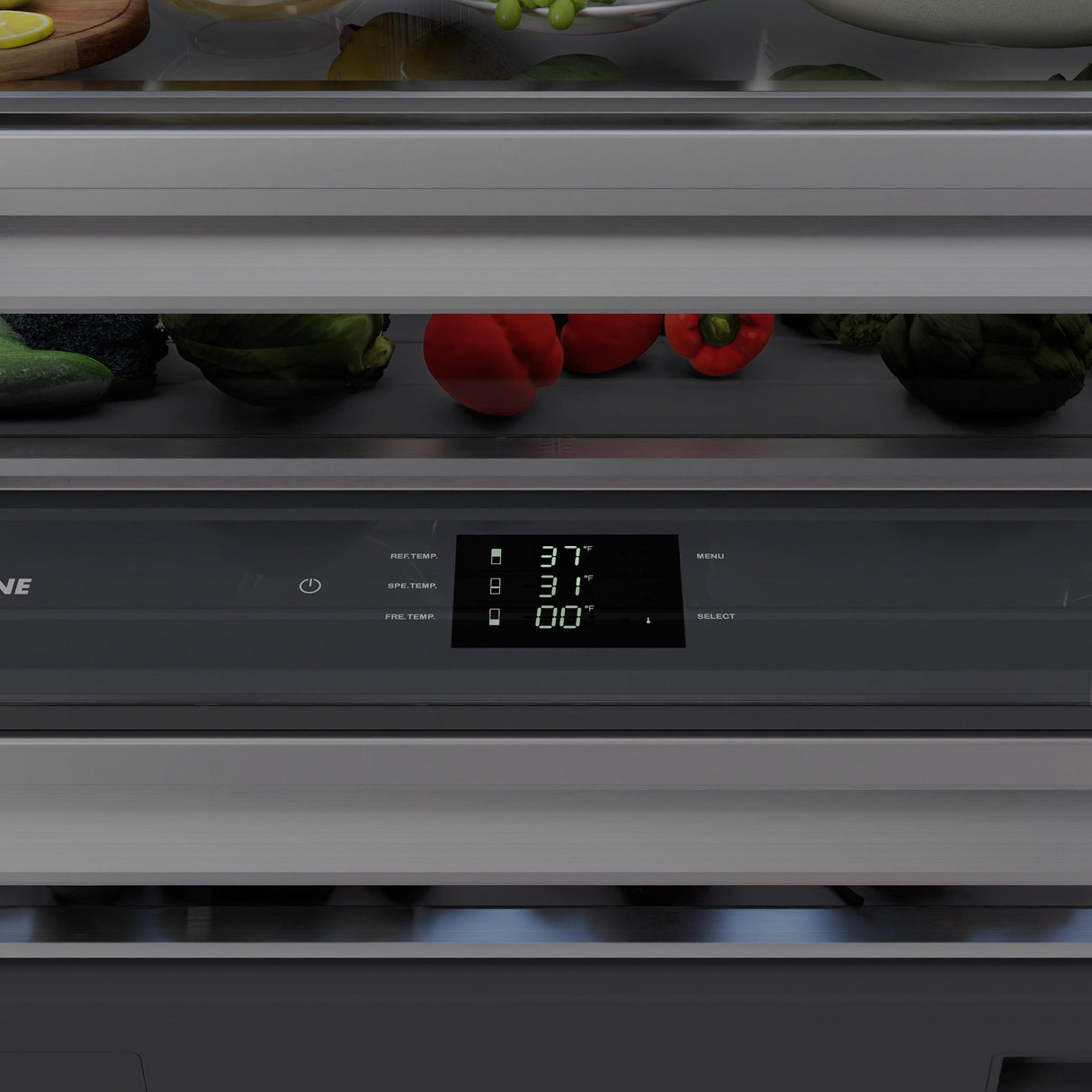 ZLINE Autograph Edition 60 in. 32.2 cu. ft. French Door Built-In Bottom Freezer Refrigerator with Water Dispenser and Ice Maker in DuraSnow' Stainless Steel with Graphite Gray Interior and Matte Black Accents (GRBIVZ-SN-60-MB)