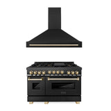 ZLINE 48" Autograph Edition Kitchen Package with Black Stainless Steel Gas Range and Range Hood with Gold Accents (2AKPR-RGBRH48-G)