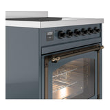 ILVE UNI304NMPBGB Nostalgie II Noblesse 30 inch Induction Range (Triple Glass Door, Blue Grey, Burnished)