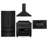 ZLINE Kitchen Package with Black Stainless Steel Refrigeration, 36" Dual Fuel Range and Microwave Drawer (4KPR-RABRH36-MW)