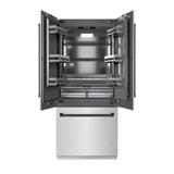 ZLINE Autograph Edition 36 in. 19.6 cu. ft. French Door Built-In Bottom Freezer Refrigerator with Water Dispenser and Ice Maker in DuraSnow' Stainless Steel with Graphite Gray Interior and Matte Black Accents (GRBIVZ-SN-36-MB)