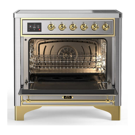 ILVE UMIB36QNR3SSG Majestic III 36 inch Induction Range with 6 Elements, 3.5 cu. ft. Total Oven Capacity (Solid Door, Stainless Steel, Brass)