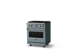 30"W. Sealed Burner Gas Range (Finish: November Sky, Trim: Brushed Brass, Fuel: Propane)