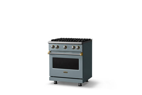 30"W. Sealed Burner Gas Range (Finish: November Sky, Trim: Brushed Brass, Fuel: Propane)