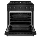 ZLINE 30 in. 4.2 cu. ft. Paramount Dual Fuel Range with 4 Burner Gas Cooktop and Electric Convection Oven in Black Stainless Steel (SDRB-30)