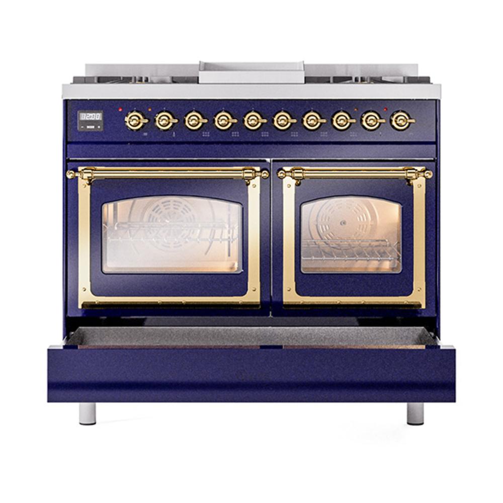 ILVE UND40FNMPMBG Nostalgie II Noblesse 40 inch Dual Fuel Range (Natural Gas, Triple Glass Door, Midnight Blue, Brass)