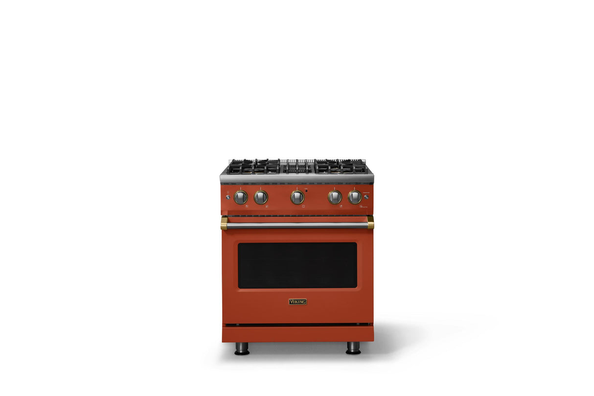 30"W. Sealed Burner Gas Range (Finish: Spiced Cider, Trim: Brushed Brass, Fuel: Propane)