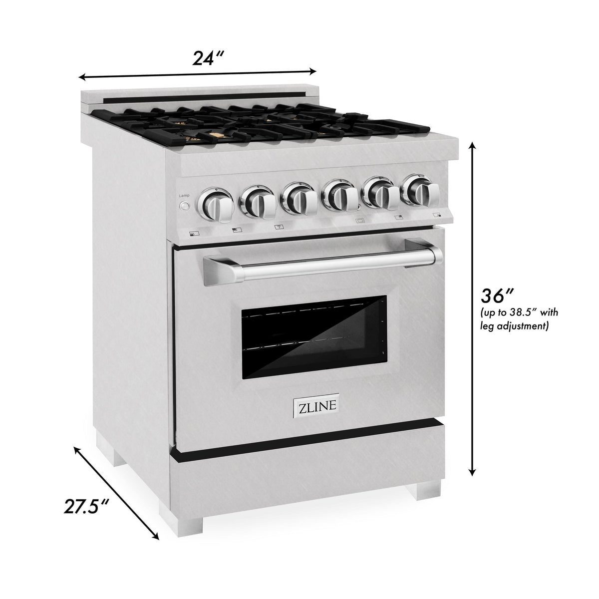 ZLINE 24 in. 2.8 cu. ft. Electric Oven and Gas Cooktop Dual Fuel Range with Griddle and Brass Burners in Fingerprint Resistant Stainless (RAS-SN-BR-GR-24)