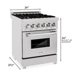 ZLINE 24 in. 2.8 cu. ft. Electric Oven and Gas Cooktop Dual Fuel Range with Griddle and Brass Burners in Fingerprint Resistant Stainless (RAS-SN-BR-GR-24)