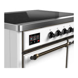 ILVE UMDIB40QNR3WHB Majestic III 40 inch Induction Range with 6 Elements, 3.82 cu. ft. Total Oven Capacity (Solid Door, White, Burnished)