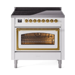 ILVE UNI366NMPWHG Nostalgie II Noblesse 36 inch Induction Range (Triple Glass Door, White, Brass)