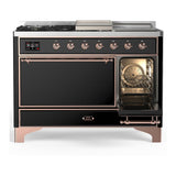 ILVE UM48FSQNR3BKP Majestic III 48 inch Dual Fuel Range with 5 Black Brass Burners, Griddle and French Top, Dual Function Burner up to 25,000 BTU (Natural Gas, Solid Door, Glossy Black, Copper)