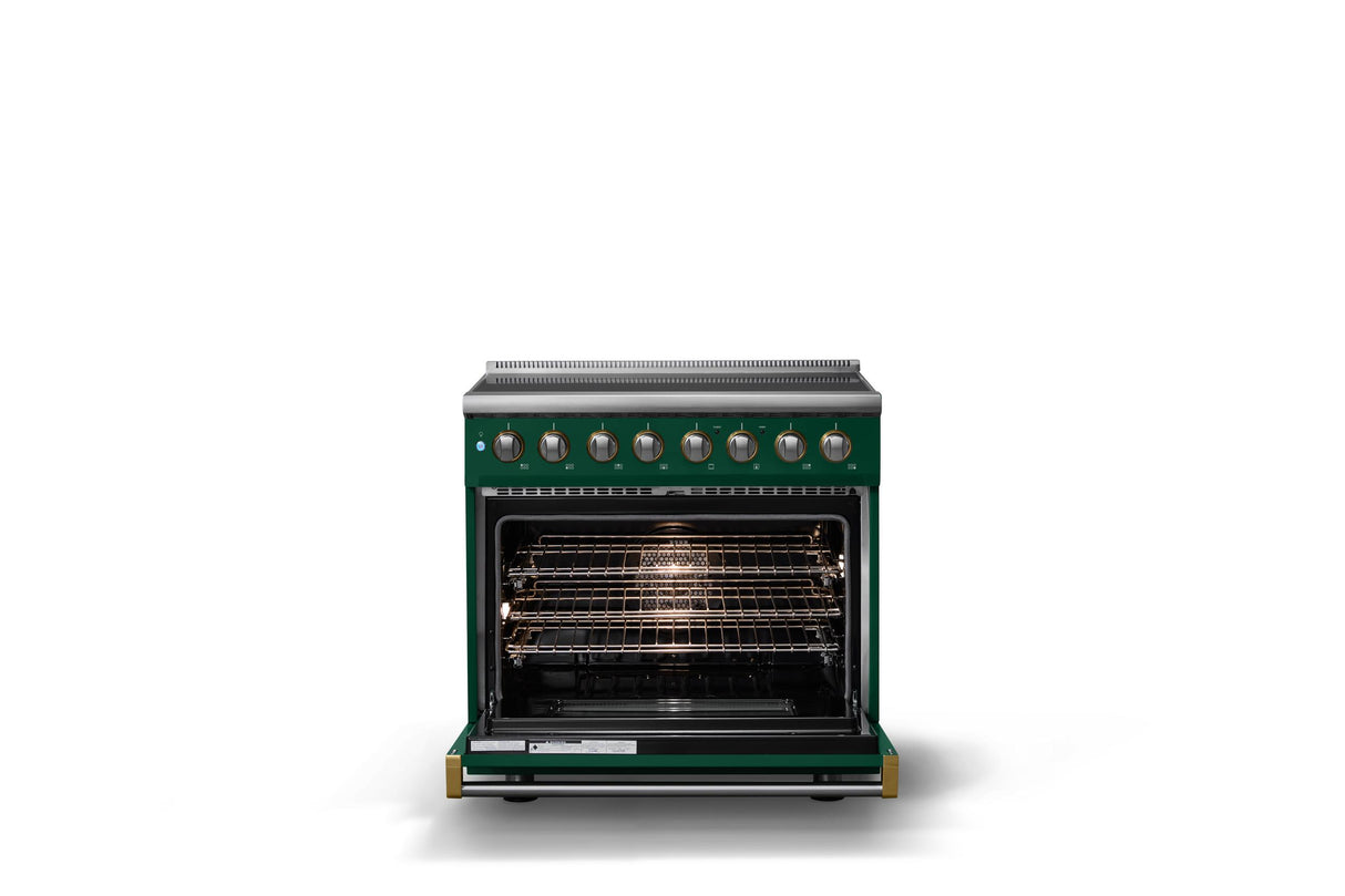 36"W. Induction Range (Finish: Ivy, Trim: Brushed Brass)