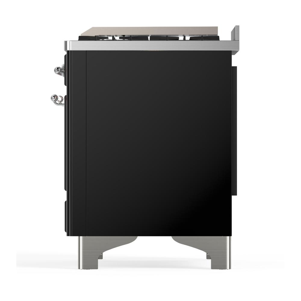 ILVE UM60FSNR3BKCLP Majestic III 60 inch Dual Fuel Range with 7 Burners, Griddle and French Top, Dual Function Burner with up to 25,000 BTU (Liquid Propane, Triple Glass Door, Glossy Black, Chrome)