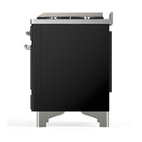 ILVE UM60FSNR3BKCLP Majestic III 60 inch Dual Fuel Range with 7 Burners, Griddle and French Top, Dual Function Burner with up to 25,000 BTU (Liquid Propane, Triple Glass Door, Glossy Black, Chrome)