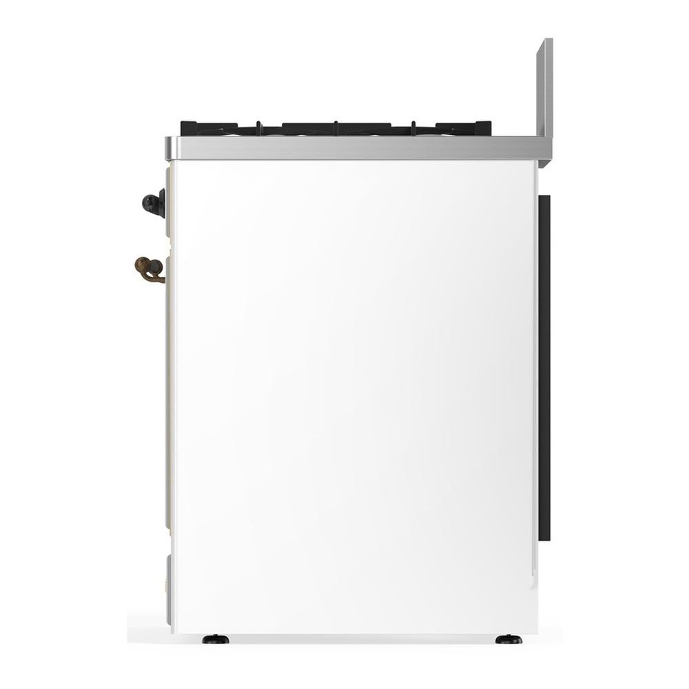 ILVE UM30NR3WHB Majestic III 30 inch Dual Fuel Range with 5 Black Brass Burners, Dual Function Burner up to 25,000 BTU (Natural Gas, Triple Glass Door, White, Burnished)