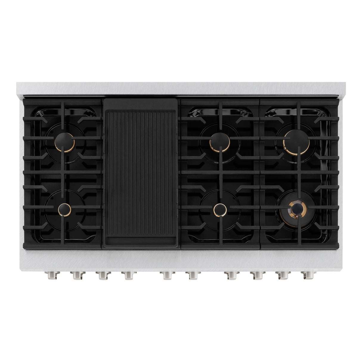 ZLINE 48 in. 6.7 cu. ft. Double Oven Gas Range in DuraSnow' Stainless Steel with 8 Brass Burners (SGRS-BR-48)