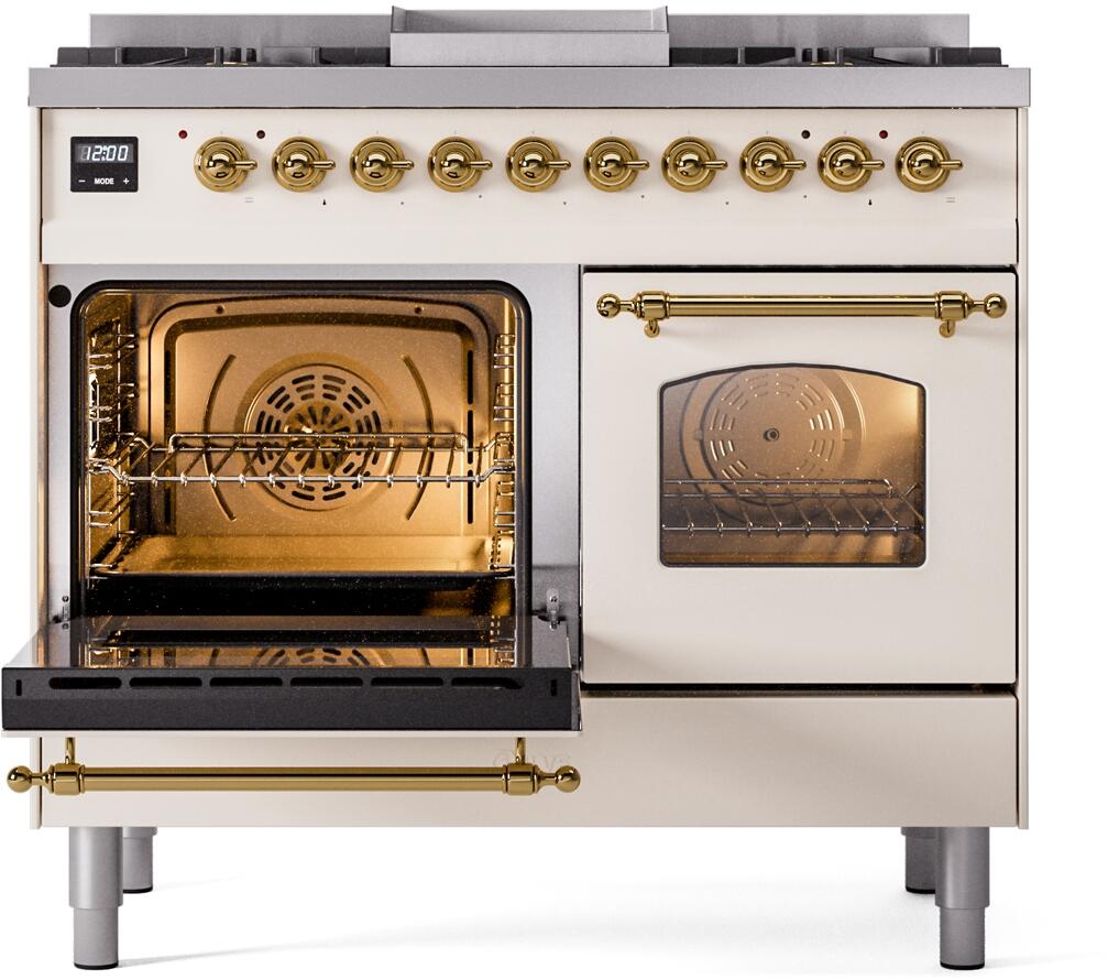 Nostalgie II 40 Inch Dual Fuel Liquid Propane Freestanding Range in Antique White with Brass Trim