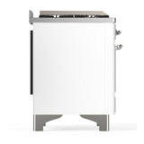 ILVE UM36FQNR3WHCLP Majestic III 36 inch Dual Fuel Range with 6 Black Brass Burners and Griddle, Dual Function Burner up to 25,000 BTU (Solid Door, White, Chrome, Liquid Propane)
