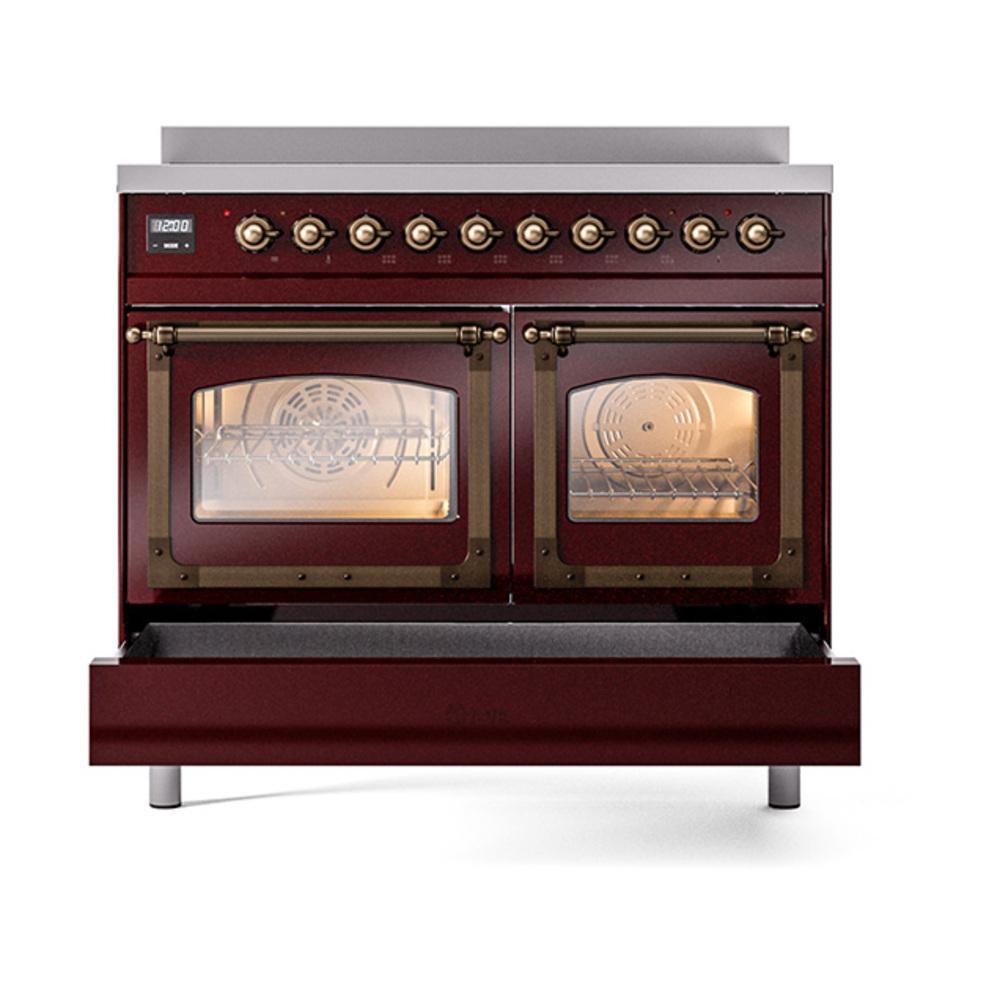 ILVE UNDI406NMPBUB Nostalgie II Noblesse 40 inch Induction Range (Triple Glass Door, Burgundy, Burnished)