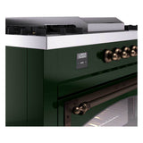 ILVE UN60FSNMPEGB Nostalgie II Noblesse 60 inch Dual Fuel Range (7 Sealed Burners + Griddle + French Top, Natural Gas, Triple Glass Door, Emerald Green, Burnished)