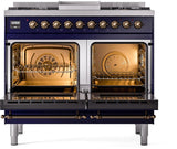 Nostalgie II 40 Inch Dual Fuel Liquid Propane Freestanding Range in Blue with Bronze Trim