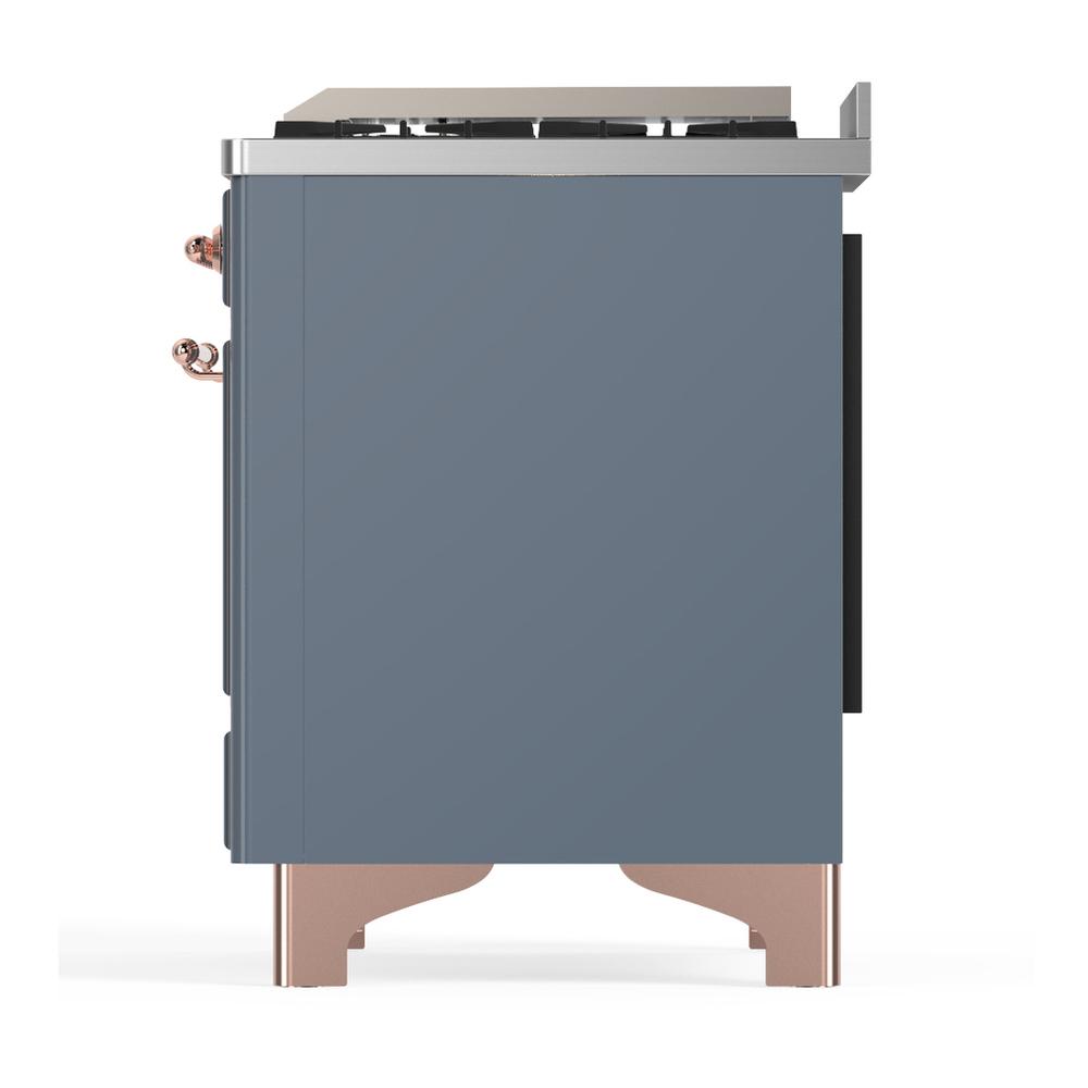 ILVE UMD40FQNR3BGPLP Majestic III 40 inch Dual Fuel Range with 6 Burners and Griddle, Dual Function Burner up to 25,000 BTU (Liquid Propane, Solid Door, Blue Grey, Copper)