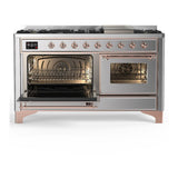 ILVE UM60FNR3SSPLP Majestic III 60 inch Dual Fuel Range with 9 Burners and Griddle, Dual Function Burner up to 25,000 BTU (Liquid Propane, Triple Glass Door, Stainless Steel, Copper)