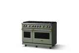 48"W. Sealed Burner Gas Range (Burner: 8b, Finish: Eucalyptus, Trim: Brushed Brass, Fuel: Natural Gas)
