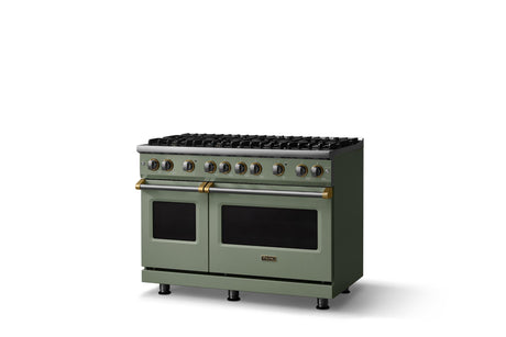 48"W. Sealed Burner Gas Range (Burner: 8b, Finish: Eucalyptus, Trim: Polished Chrome, Fuel: Propane)