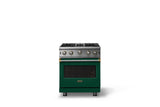 30"W. Open Burner Gas Range (Finish: Ivy, Trim: Brushed Brass, Fuel: Natural Gas)