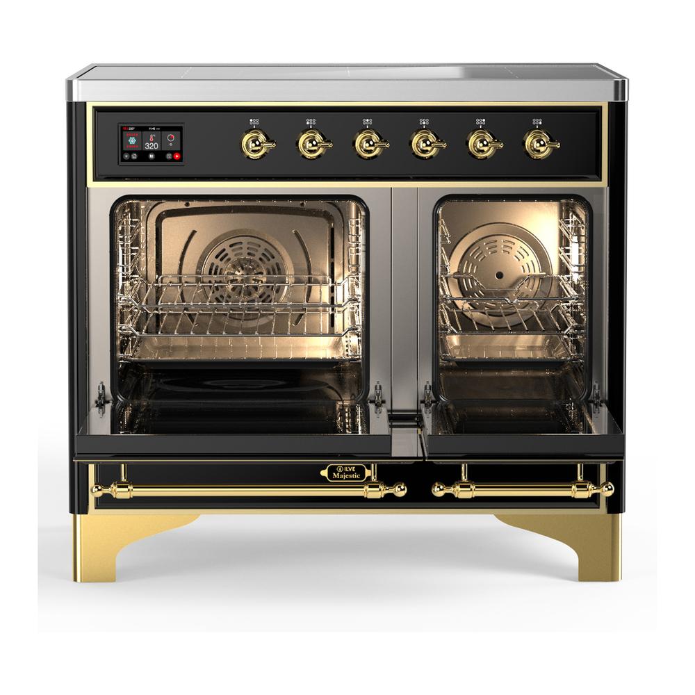 ILVE UMDIB40NR3BKG Majestic III 40 inch Induction Range with 6 Elements, 3.82 cu. ft. Total Oven Capacity (Triple Glass Door, Glossy Black, Brass)