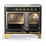 ILVE UMDIB40NR3BKG Majestic III 40 inch Induction Range with 6 Elements, 3.82 cu. ft. Total Oven Capacity (Triple Glass Door, Glossy Black, Brass)