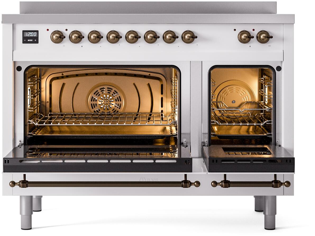 Nostalgie II 48 Inch Electric Freestanding Range in White with Bronze Trim