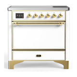 ILVE UMIB36QNR3WHG Majestic III 36 inch Induction Range with 6 Elements, 3.5 cu. ft. Total Oven Capacity (Solid Door, White, Brass)
