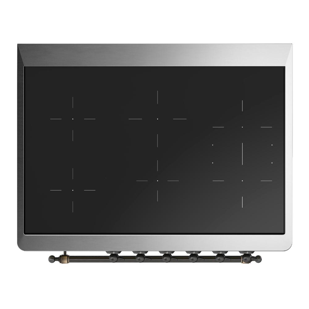 ILVE UMIB36QNR3BKB Majestic III 36 inch Induction Range with 6 Elements, 3.5 cu. ft. Total Oven Capacity (Solid Door, Glossy Black, Burnished)
