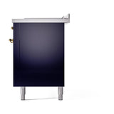 ILVE UN60FSQNMPMBG Nostalgie II Noblesse 60 inch Dual Fuel Range (7 Sealed Burners + Griddle + French Top, Natural Gas, Solid Door, Midnight Blue, Brass)