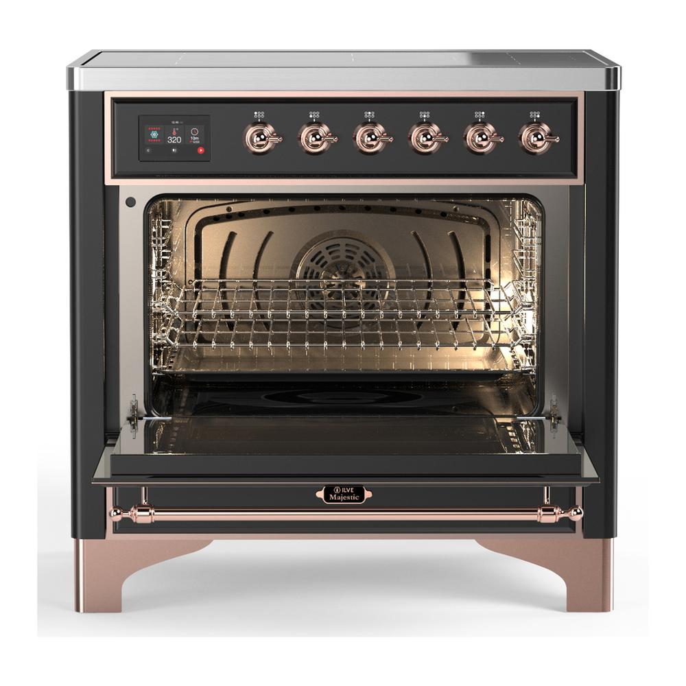 ILVE UMIB36QNR3MGP Majestic III 36 inch Induction Range with 6 Elements, 3.5 cu. ft. Total Oven Capacity (Solid Door, Graphite Matte, Copper)