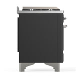 ILVE UM48FSNR3MGC Majestic III 48 inch Dual Fuel Range with 5 Black Brass Burners, Griddle and French Top, Dual Function Burner up to 25,000 BTU (Natural Gas, Triple Glass Door, Graphite Matte, Chrome)