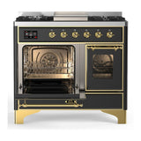 ILVE UMD40FNR3MGGLP Majestic III 40 inch Dual Fuel Range with 6 Burners and Griddle, Dual Function Burner up to 25,000 BTU (Liquid Propane, Triple Glass Door, Graphite Matte, Brass)