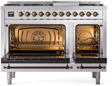 Nostalgie II 48 Inch Dual Fuel Liquid Propane Freestanding Range in Stainless Steel with Bronze Trim